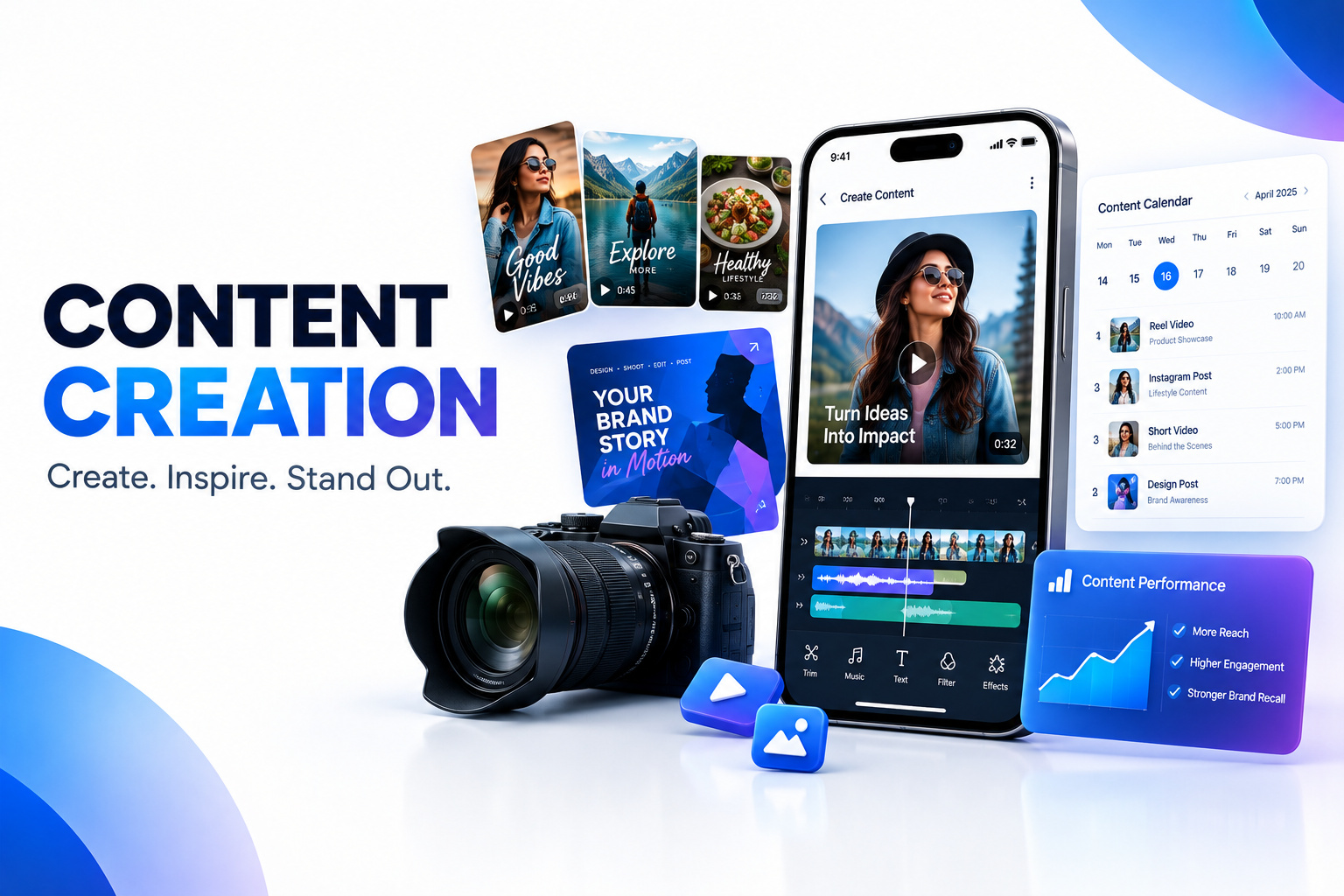 Social media content creation for posts, reels and ads