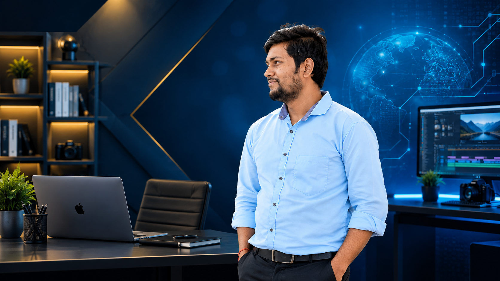 Manish Kumar of NsM Digital Solutions in his workspace